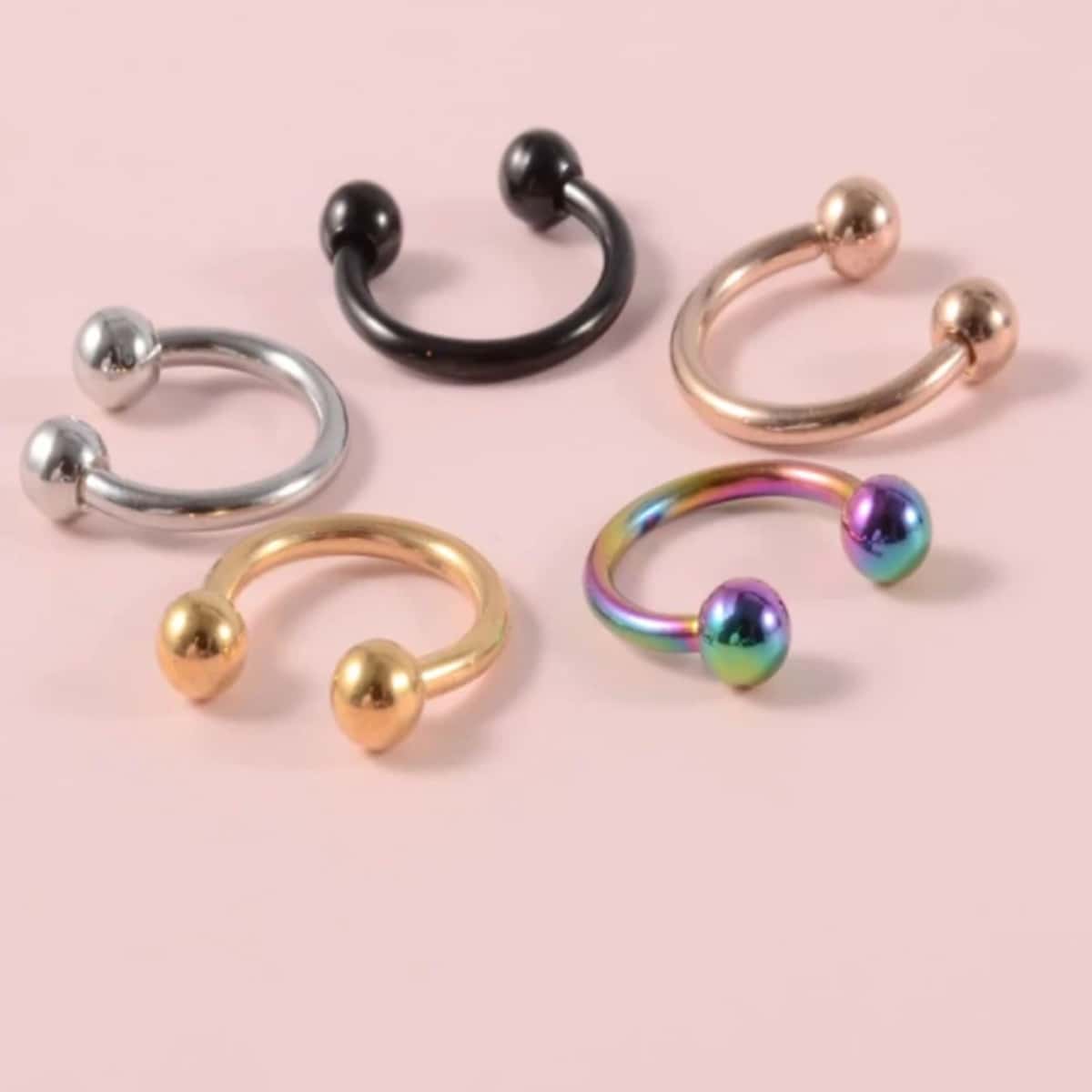

5pcs Round Ball Decor Nose Ring, Multicolor