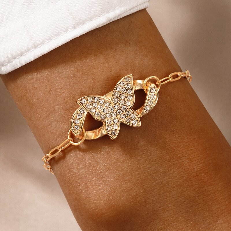 

1pc Rhinestone Butterfly Bracelet, Gold