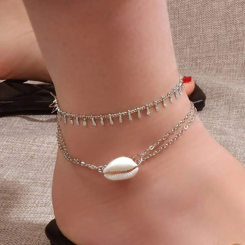 

2pcs Shell Decor Anklet, Silver