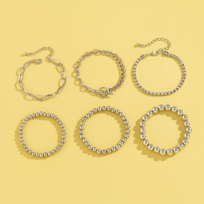 

6pcs Simple Bracelet, Silver