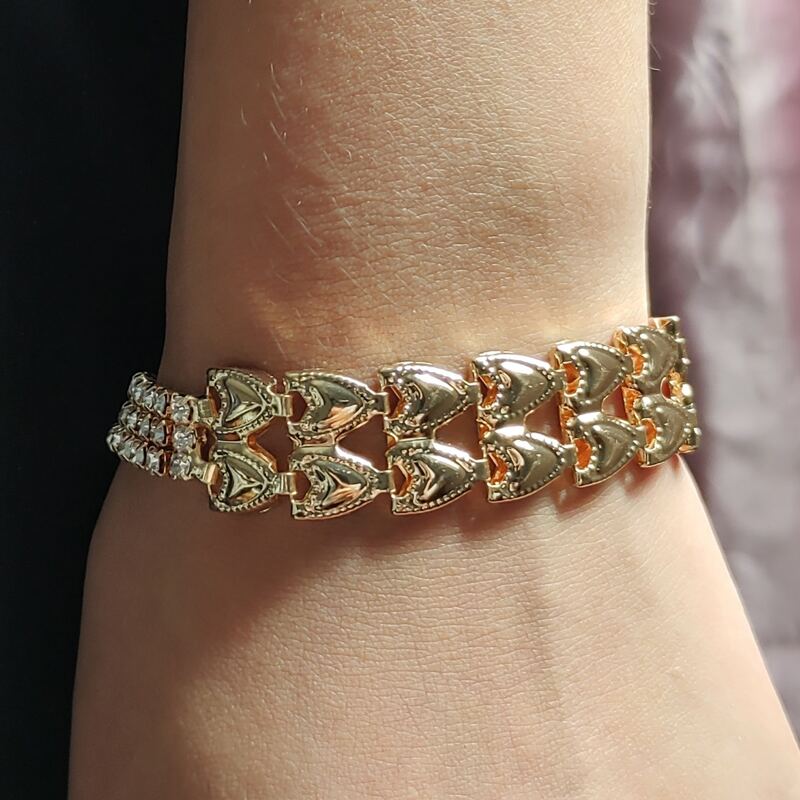 

1pc Rhinestone Decor Bracelet, Gold