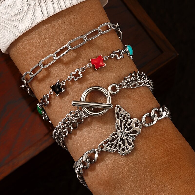 

4pcs Butterfly Chain Bracelet, Silver