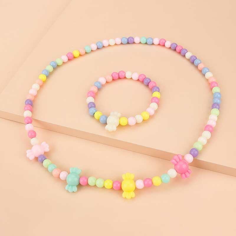 

1pc Colorful Beaded Necklace & 1pc Bracelet, Multicolor