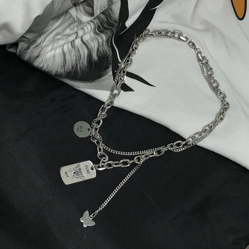 

Guys Geo Butterfly Charm Necklace, Silver