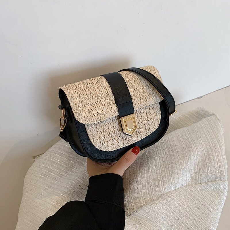 

Straw Crossbody Bag, Black
