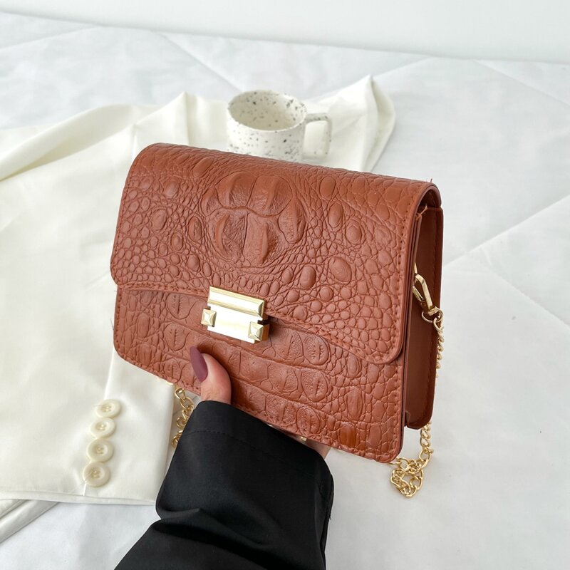 

Croc Embossed Crossbody Bag, Brown