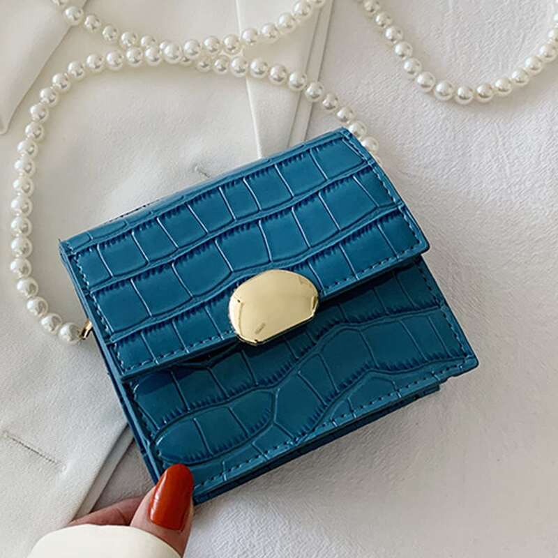 

Mini Croc Embossed Flap Crossbody Bag, Blue