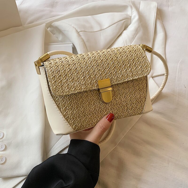 

Straw Crossbody Bag, Khaki
