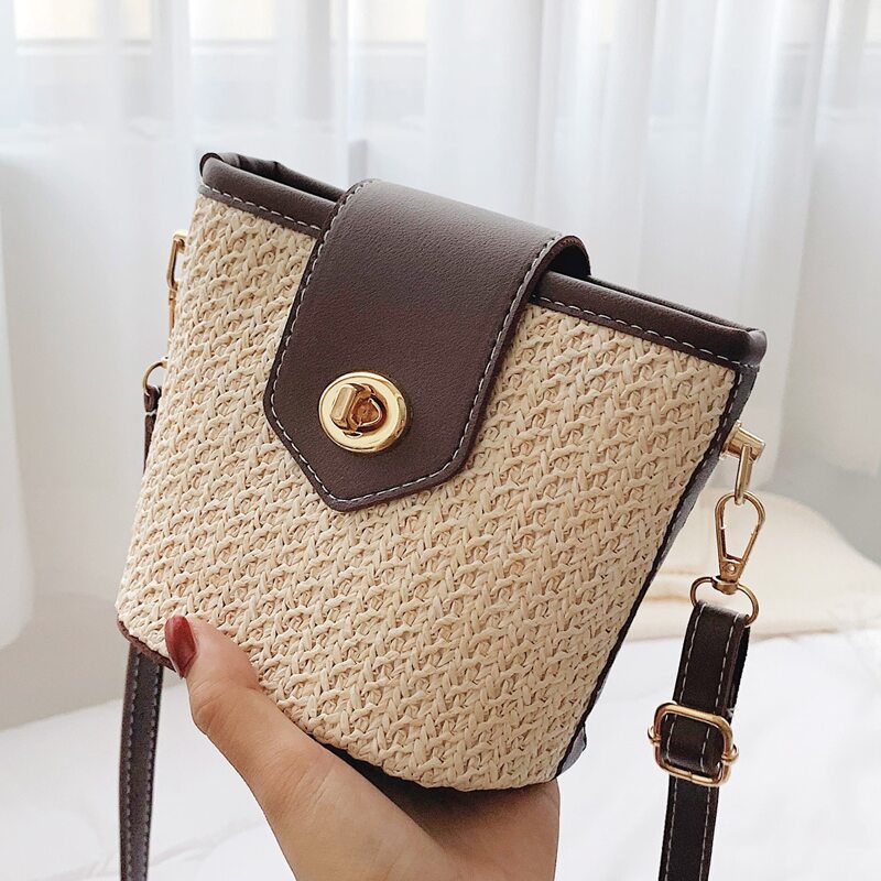

Straw Crossbody Bag, Beige