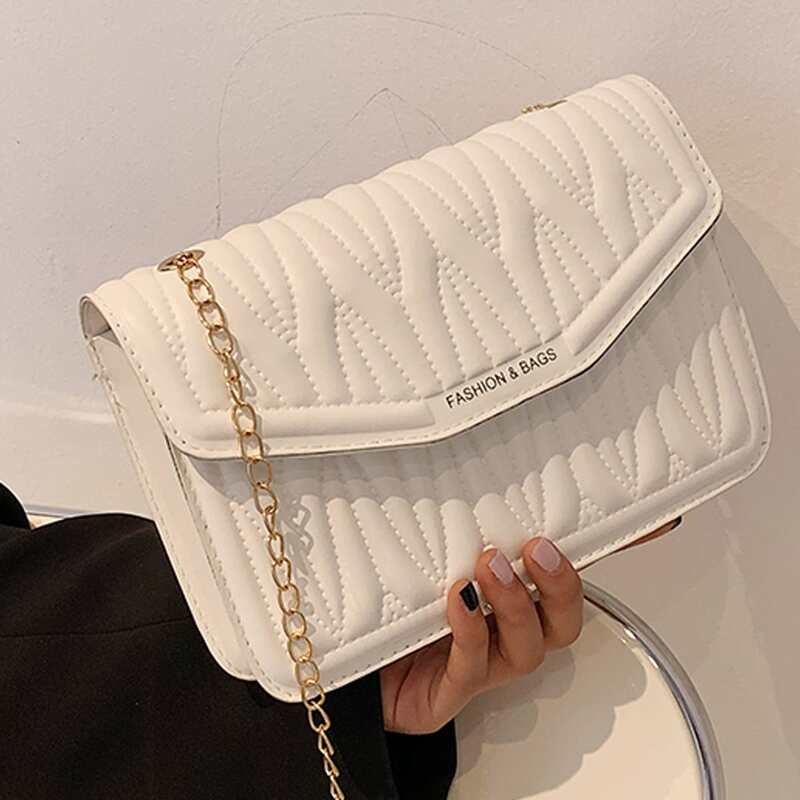 

Quilted Chain Crossbody Bag, White
