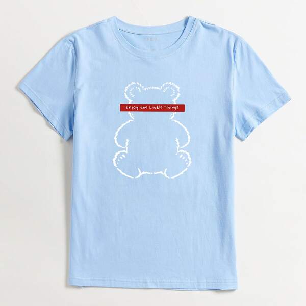 

Cartoon And Slogan Graphic Tee, Blue