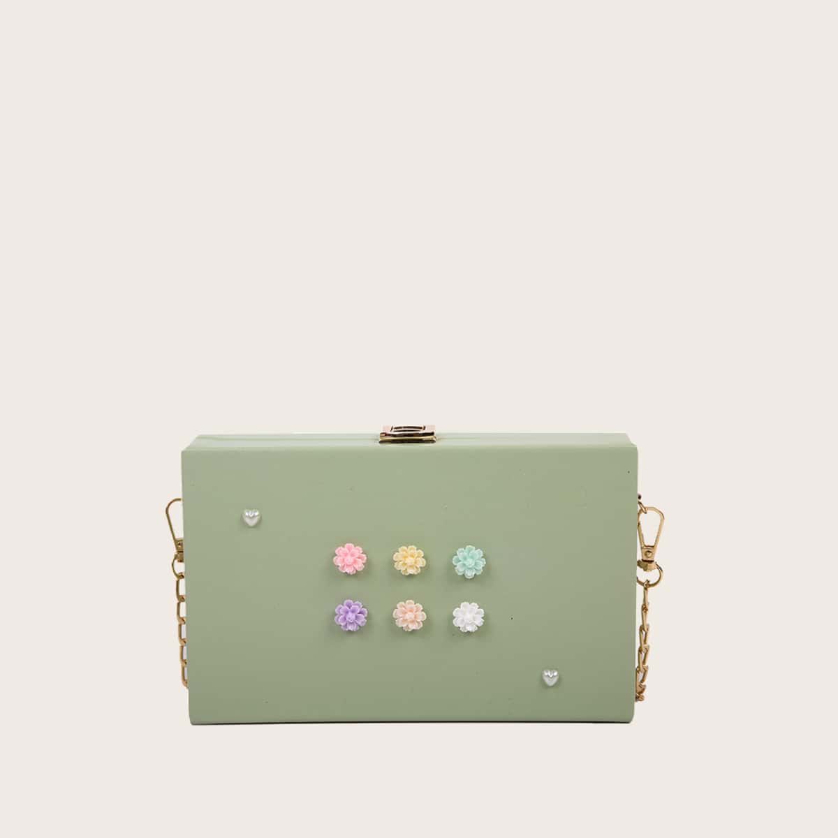

Flower Box Design Crossbody Bag, Green