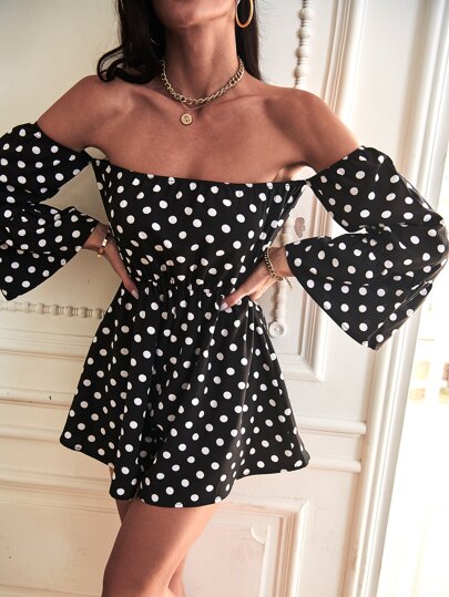 Off-shoulder Polka Dot Romper