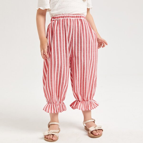 

Toddler Girls Ruffle Hem Striped Pants, Red