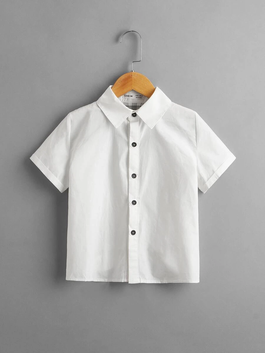 SHEIN 小男童捲邊袖襯衫