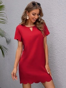 SHEIN Clasi Đầm Cắt ra màu trơn Giải trí - Màu Đỏ Sâu - Xem 1