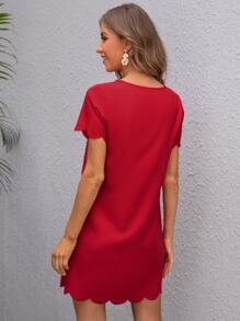 SHEIN Clasi Đầm Cắt ra màu trơn Giải trí - Màu Đỏ Sâu - Xem 2