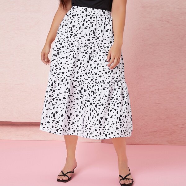 

Plus Allover Ruffle Hem Skirt, Black and white