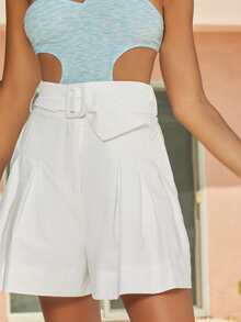 Ji Yeon Lee Belted High-Rise Inverted Pleat Shorts - White - View 5