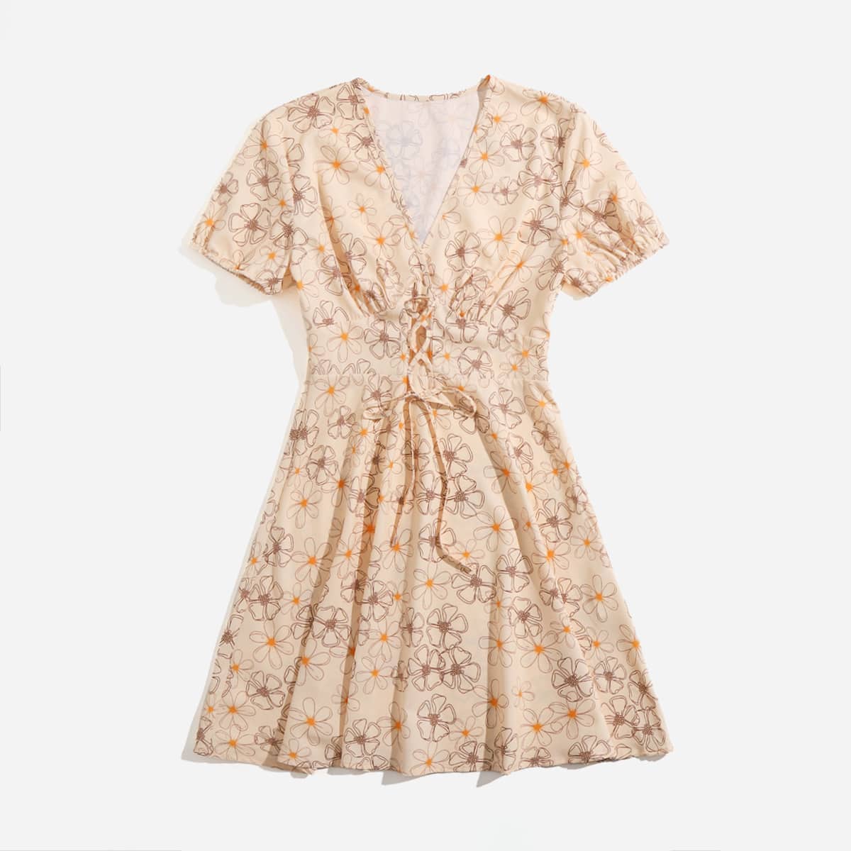 

Floral Print Lace Up Dress, Multicolor