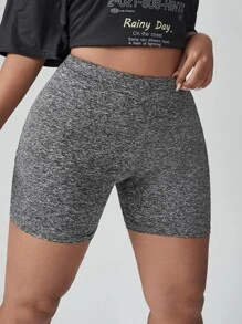 SHEIN EZwear 大碼高腰機車短褲 - 灰色 - 查看 3