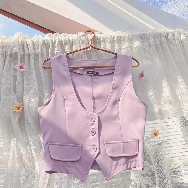

Single Breasted Crop Blazer Vest, Lilac purple