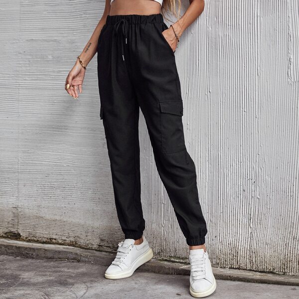 

Solid Flap Pocket Cargo Pants, Black