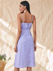 SHEIN Unity 滿版圖案抽褶細節吊帶連衣裙 - 紫丁香色 - 查看 2