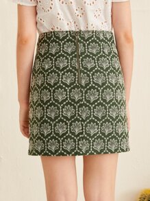 SHEIN 青少年女孩圖案刺繡半身裙