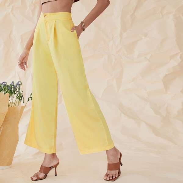 

Solid Wide Leg Pants, Yellow