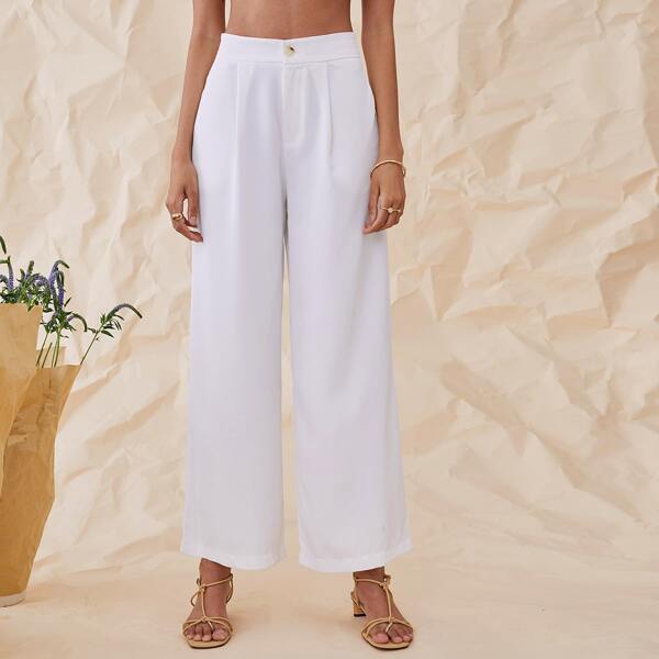 

Solid Wide Leg Pants, White