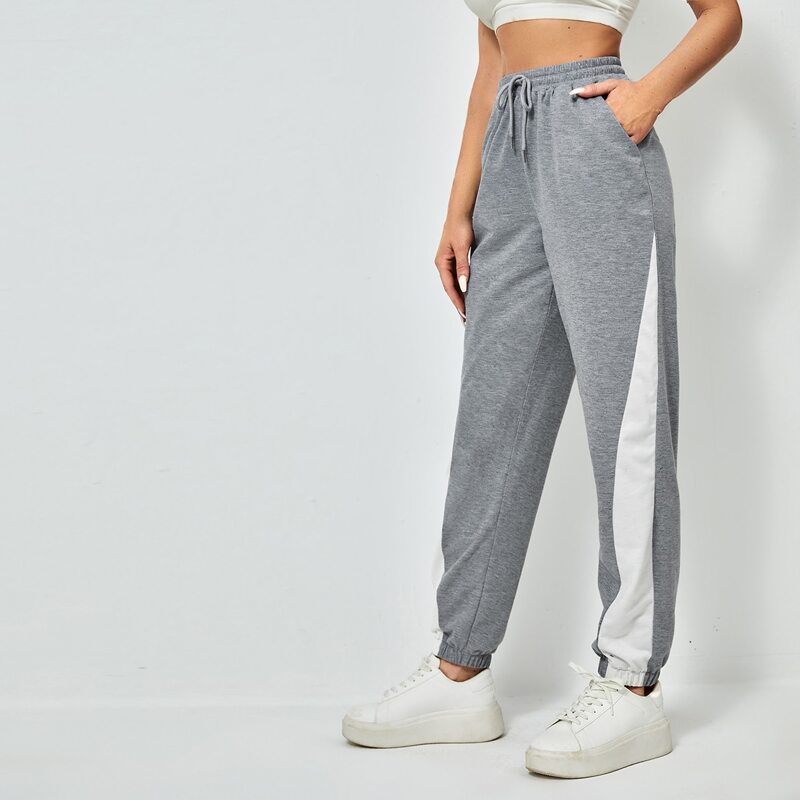 

Tie Waist Colorblock Sports Pants, Grey
