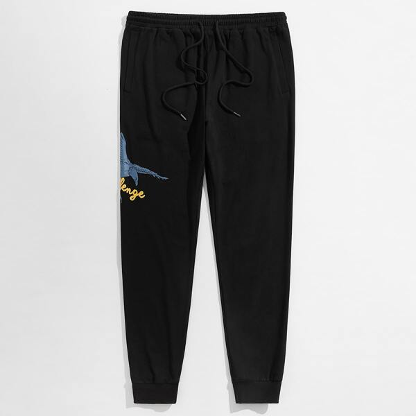 

Men Eagle & Letter Graphic Sweatpants, Black