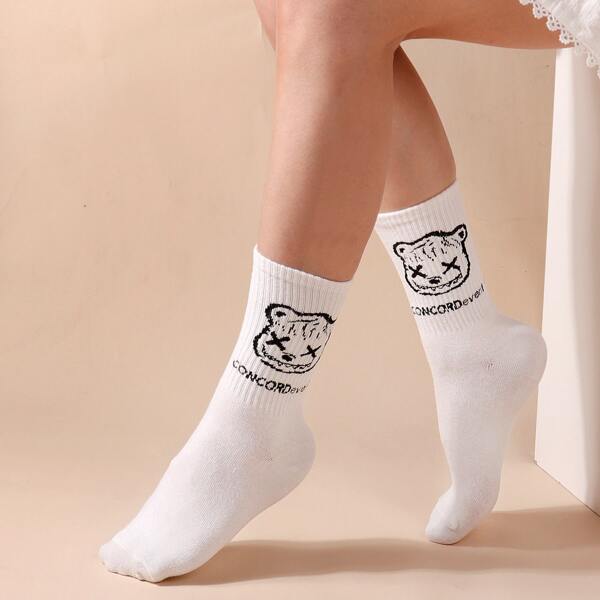 

Cartoon Graphic Crew Socks, White