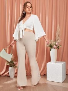 SHEIN VCAY 大碼荷葉邊袖蕾絲上衣 - 白色 - 查看 5