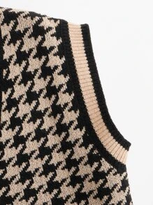 Flirla V-neck Houndstooth Sweater Vest