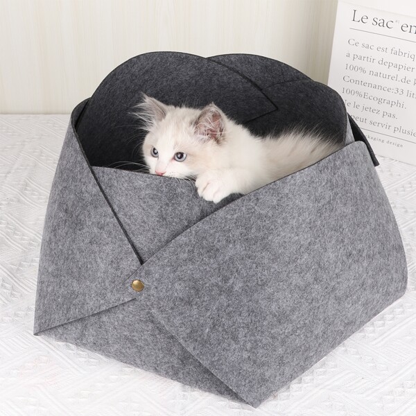 

1pc Solid Color Felt Pet Bed, Light grey