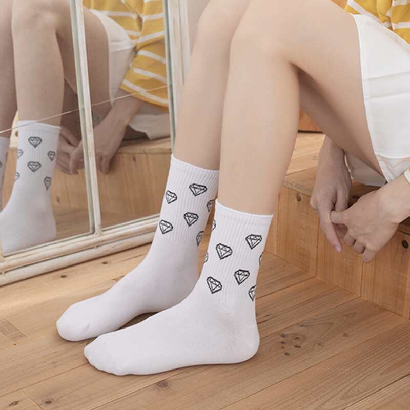 

1pair Graphic Crew Socks, White