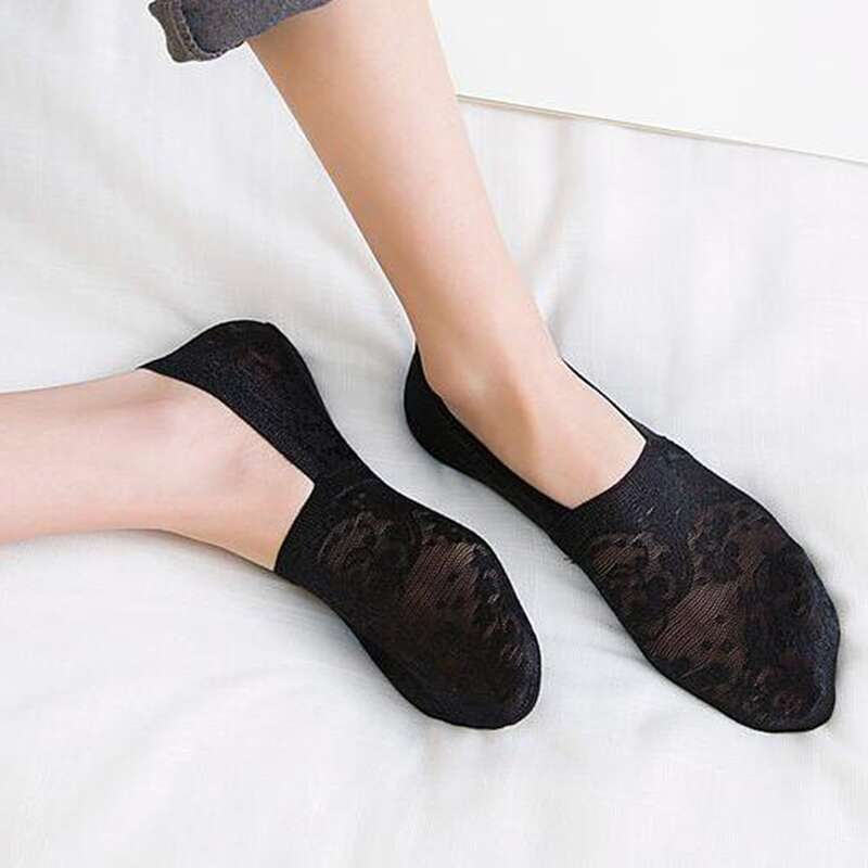 

Flower Pattern Invisible Socks, Black