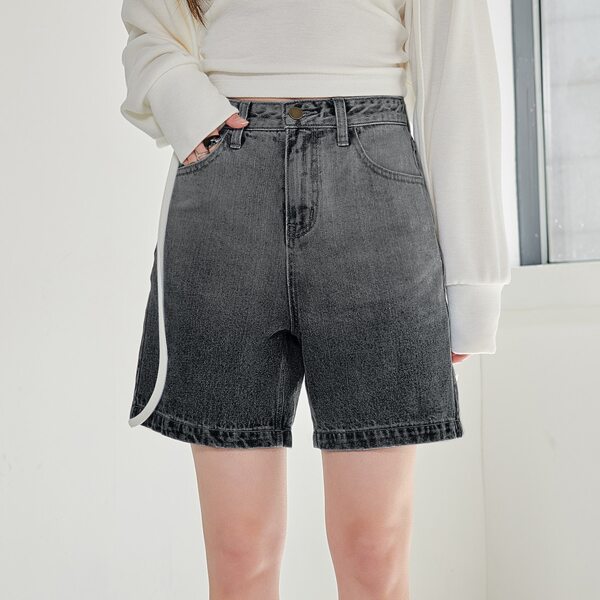 

Slant Pocket Denim Shorts, Grey