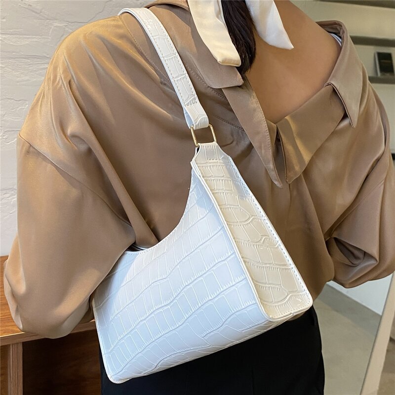 

Croc Embossed Shoulder Bag, White