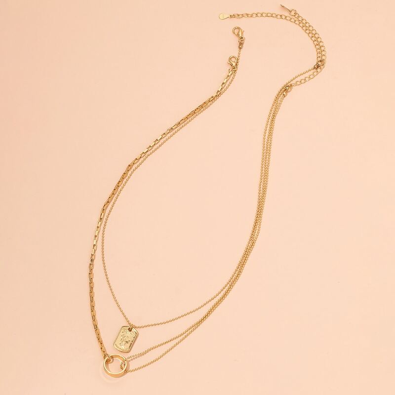 

2pcs Geo Charm Chain Necklace, Gold