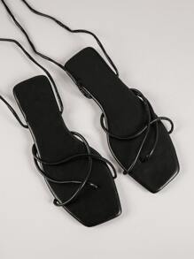 Dép xăng đan Ren lên màu trơn Ren lên Dải mỏng - màu đen - Xem 4