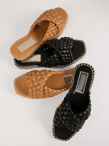 Faux Leather Braided Crisscross Espadrille Slides