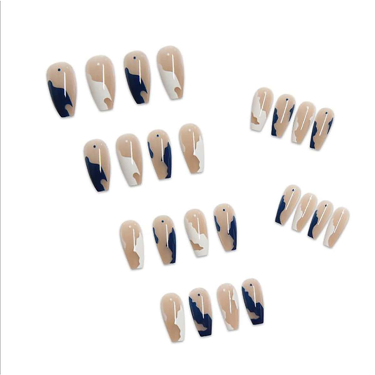 

24pcs Graphic Fake Nail, Blue