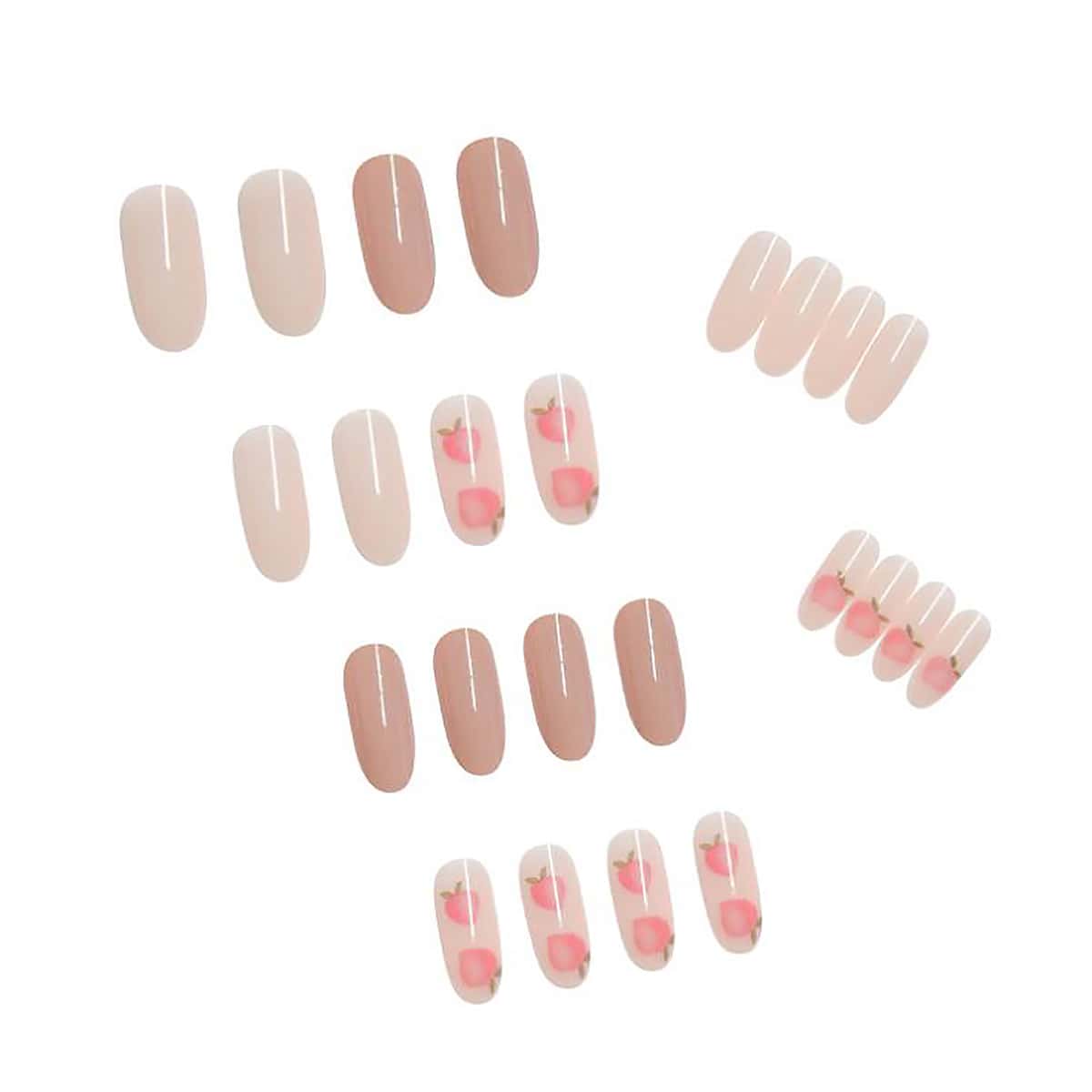 

24pcs Peach Pattern Fake Nail, Pink