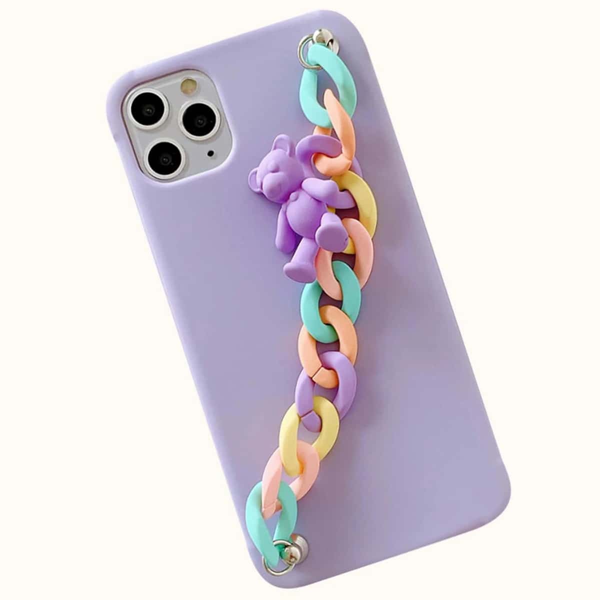 

Cartoon Bear Chain Hand Strap Phone Case, Purple