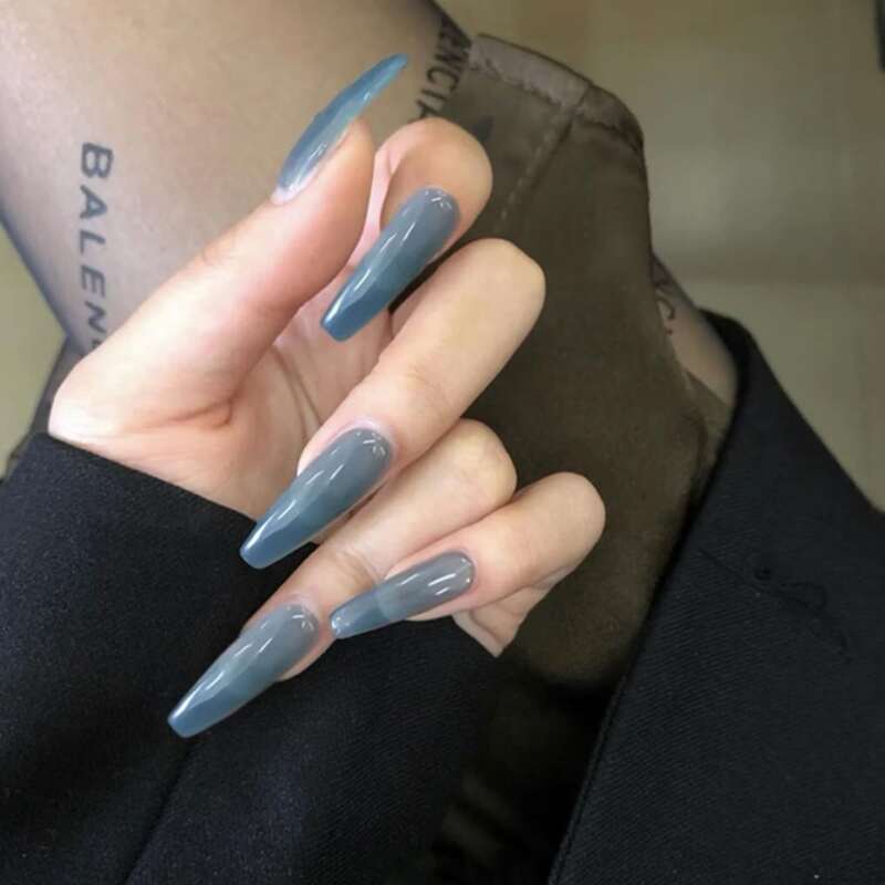 

24pcs Solid Fake Nail, Blue