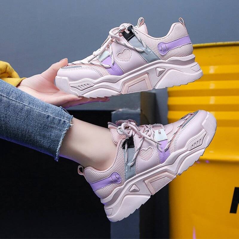 

Lace-up Front Chunky Sneakers, Pink