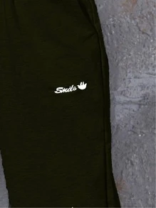 SHEIN EZwear Letter Embroidery Slant Pocket Sweatpants - Army Green - View 3